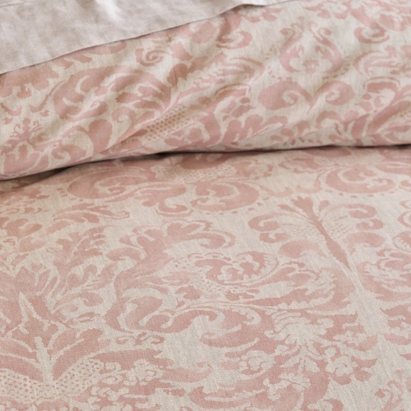 Pottery Barn Stella Damask duvet cover. Queen. Blush pink and cream. EUC - Picture 2 of 6